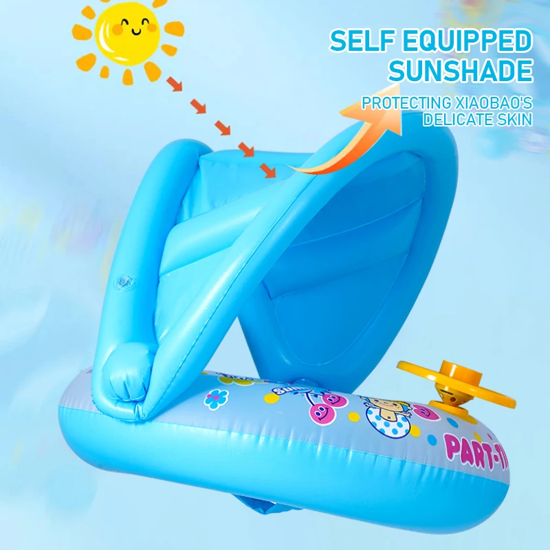 Kids Outdoor Pool - Water Floating Swimming Ring with Steering