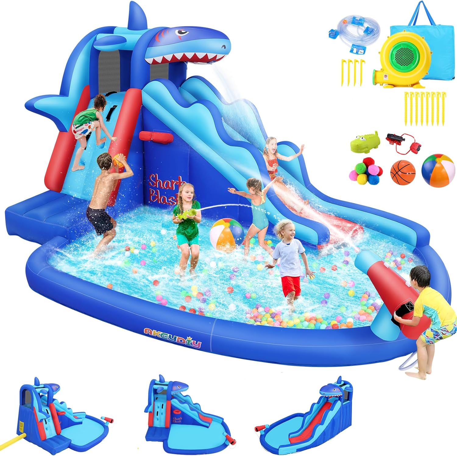 Kids Outdoor Pool - Shark-Themed Inflatable Water Park for Kids: