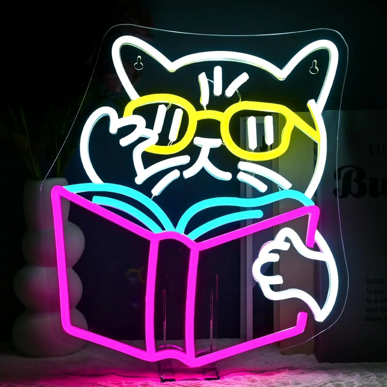 Kids Outdoor Gift Ideas - Smart Cat Reading Book Neon Sign