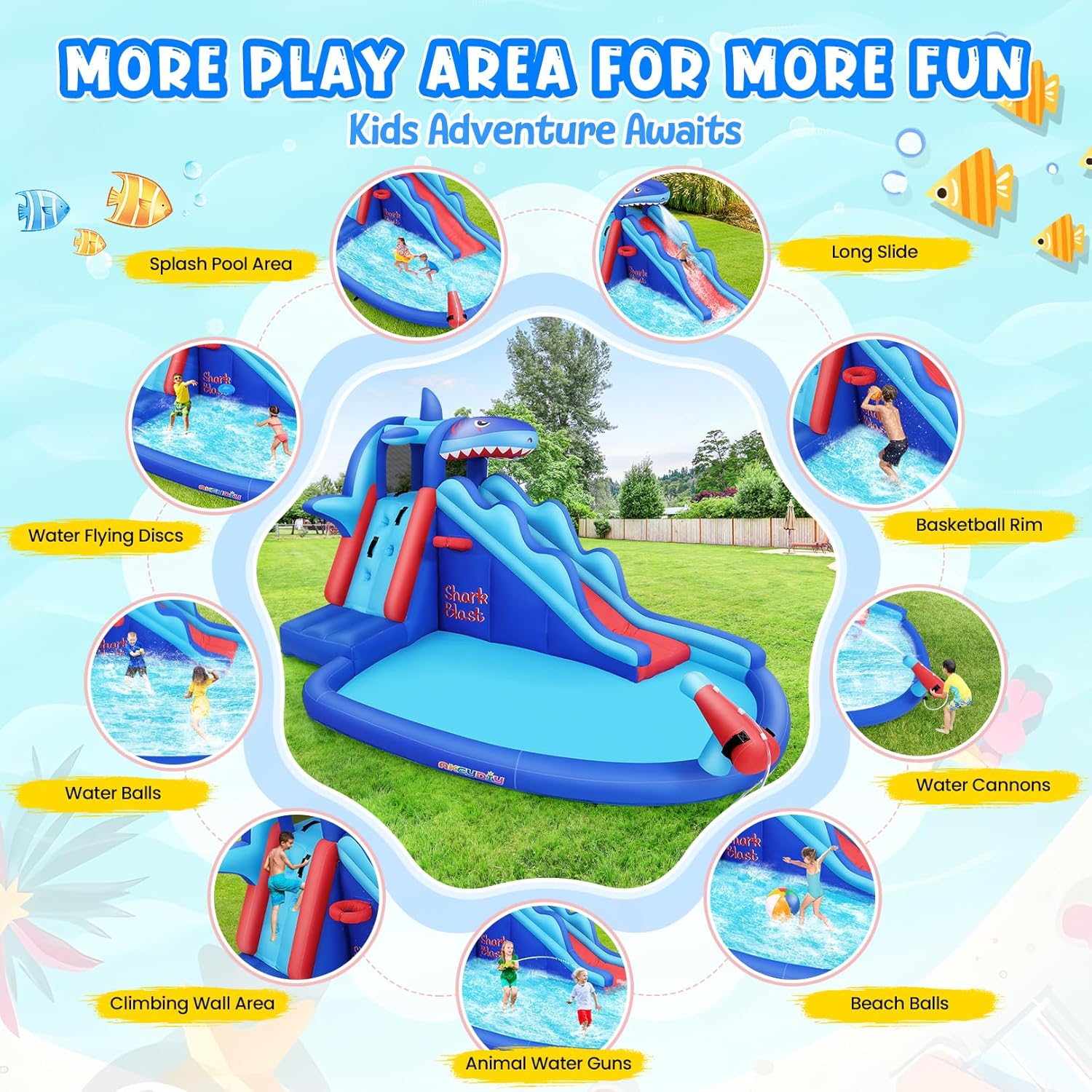 Shark-Themed Inflatable Water  - огляд і ціна Kids Outdoor Pool