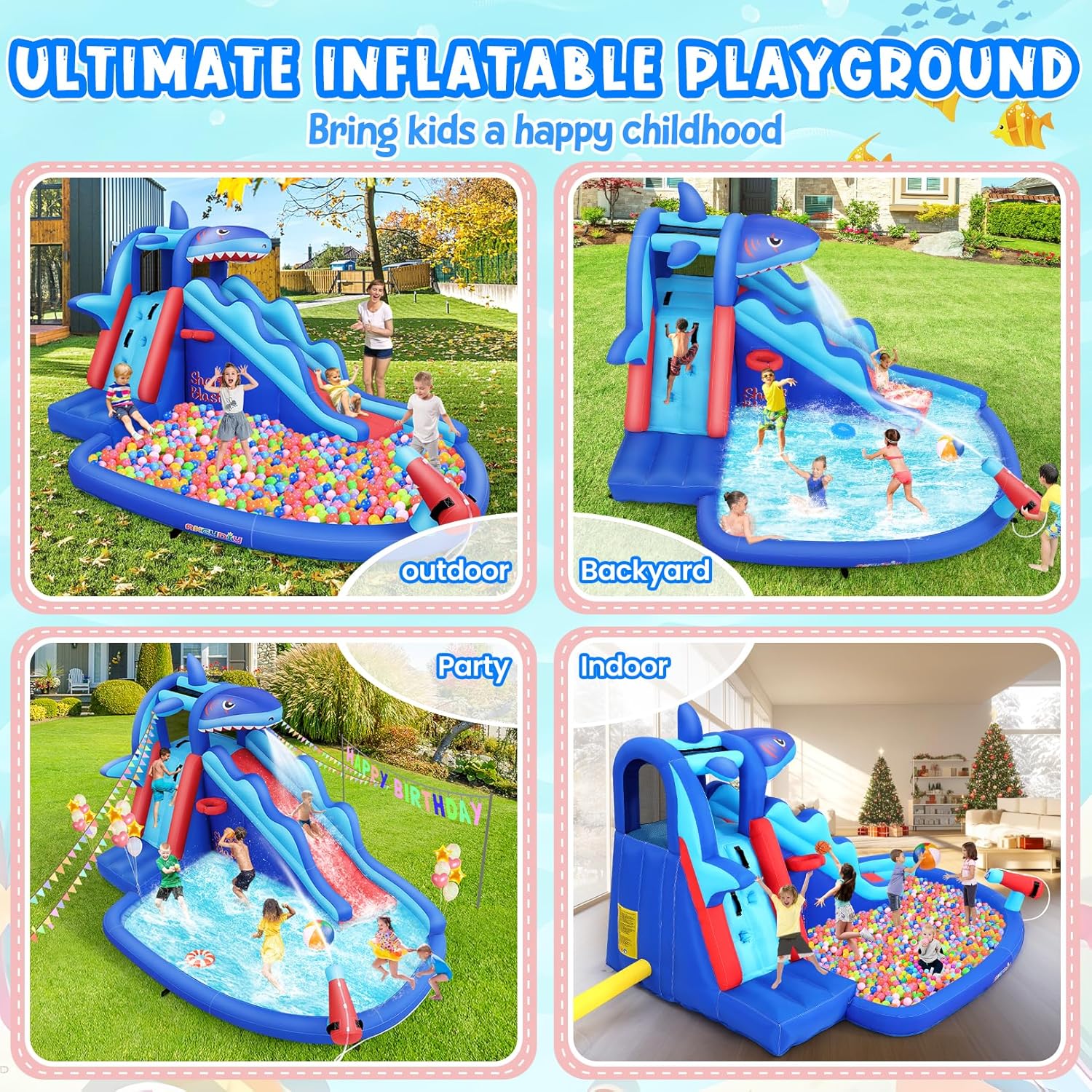 Shark-Themed Inflatable Water  - огляд і ціна Kids Outdoor Pool